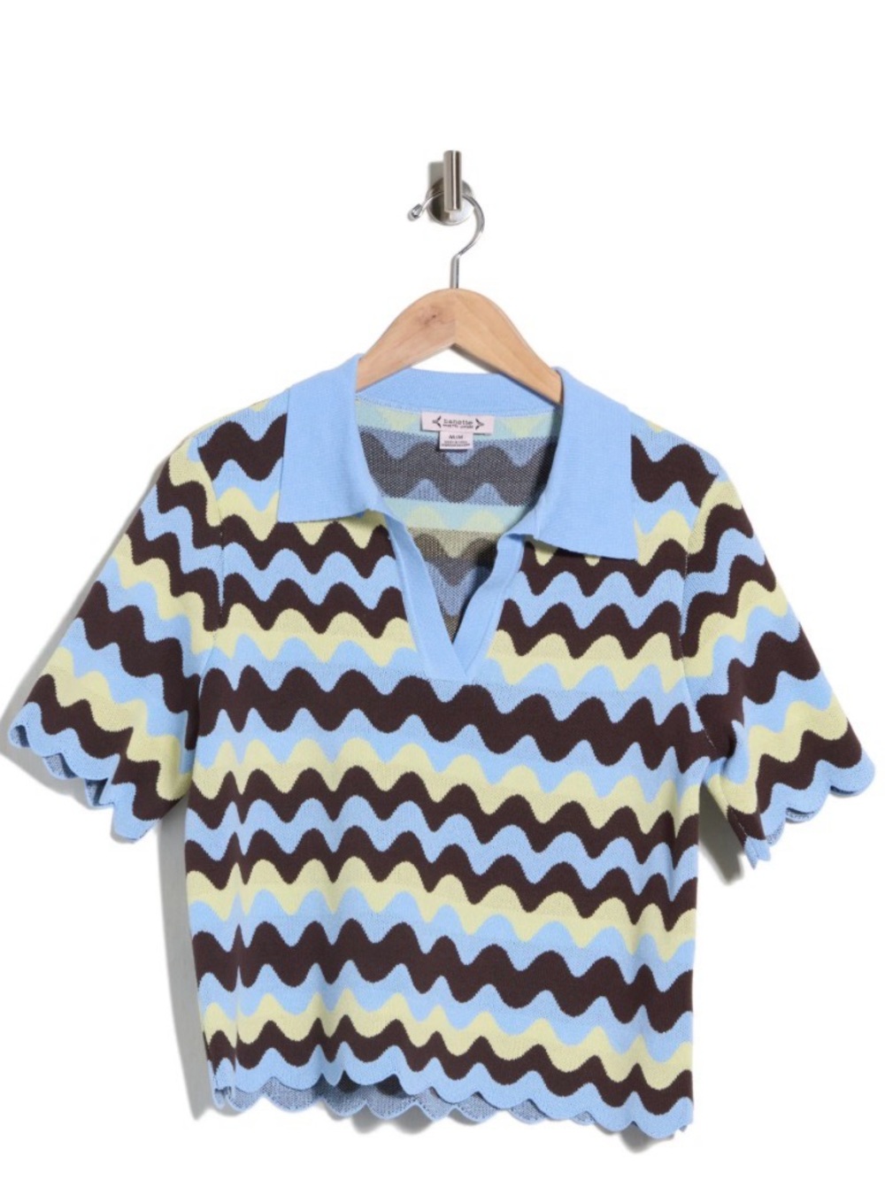 Nanette Lepore Wavy Stripe Short Sleeve Top in Blue, Yellow & Brown